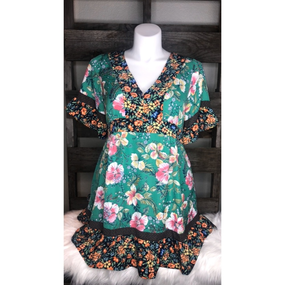 Umgee Green Floral Dress